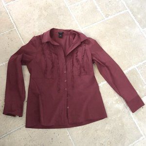 🐰 Ann Taylor Long Sleeve Ruffle Button Blouse Red